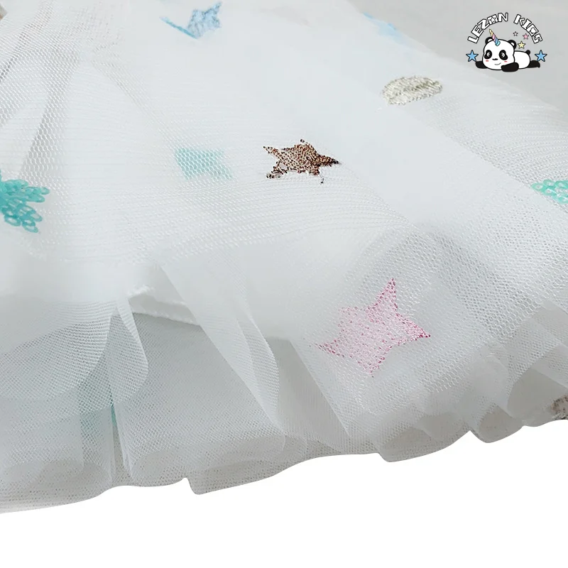 LEZONKIDS - Customizable Mesh Star Print Girls Dress Sweet Style Breathable Feature Bow Decoration Children's Skirt
